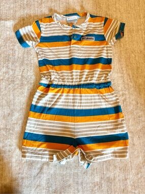 Columbia Kids' Striped Short Romper in Blue & Orange Size 4T